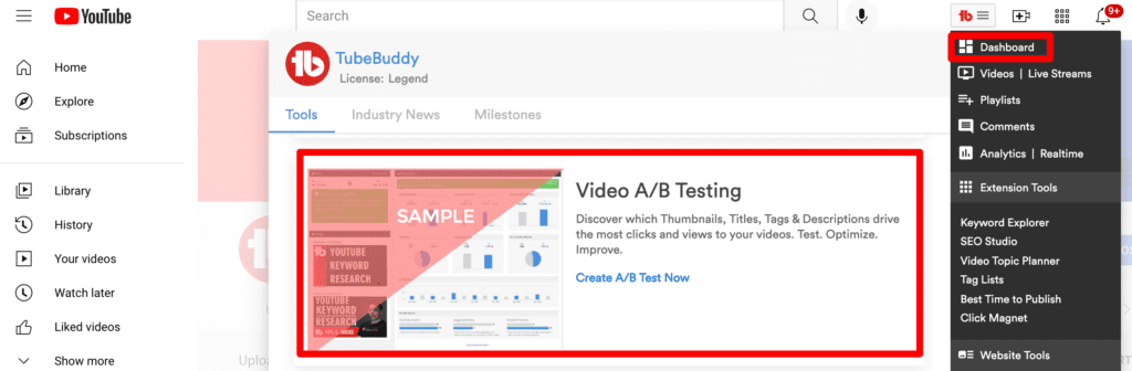 YouTube thumbnail split testing in the TubeBuddy YouTube thumbnail AB testing interface